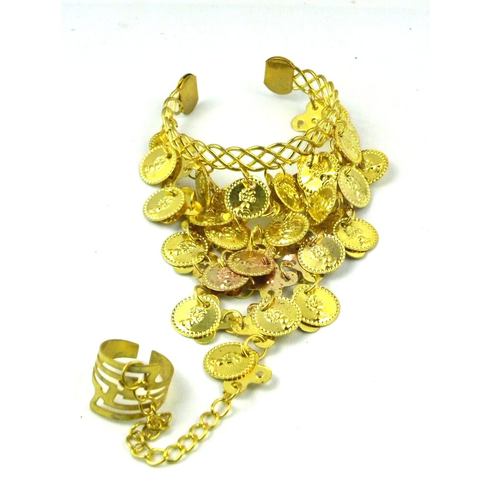 Bollywood Bracelet Coin Gold Tone Cuff Belly Dance Jewelry Ring